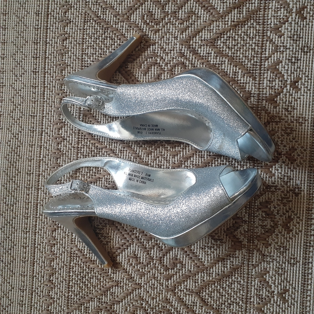 Rampage Silver Glitter Peeptoe Slingback Heels 8.5 - Picture 5 of 10